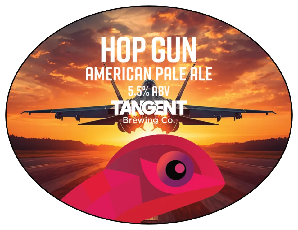 Hop Gun font badge: American Pale Ale, 5.5%