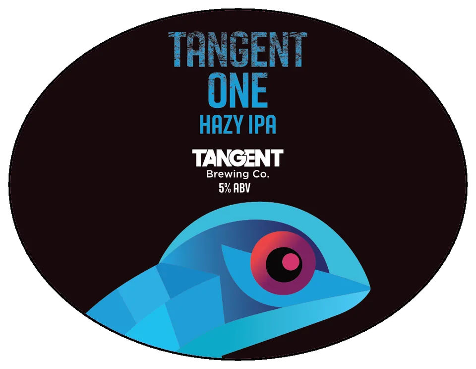 Tangent One font badge: Hazy IPA, 5%